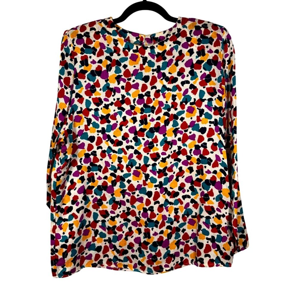 Vintage Argenti Geometric Long Sleeve Blouse Multicolor Sz 10 Pure Silk Indie